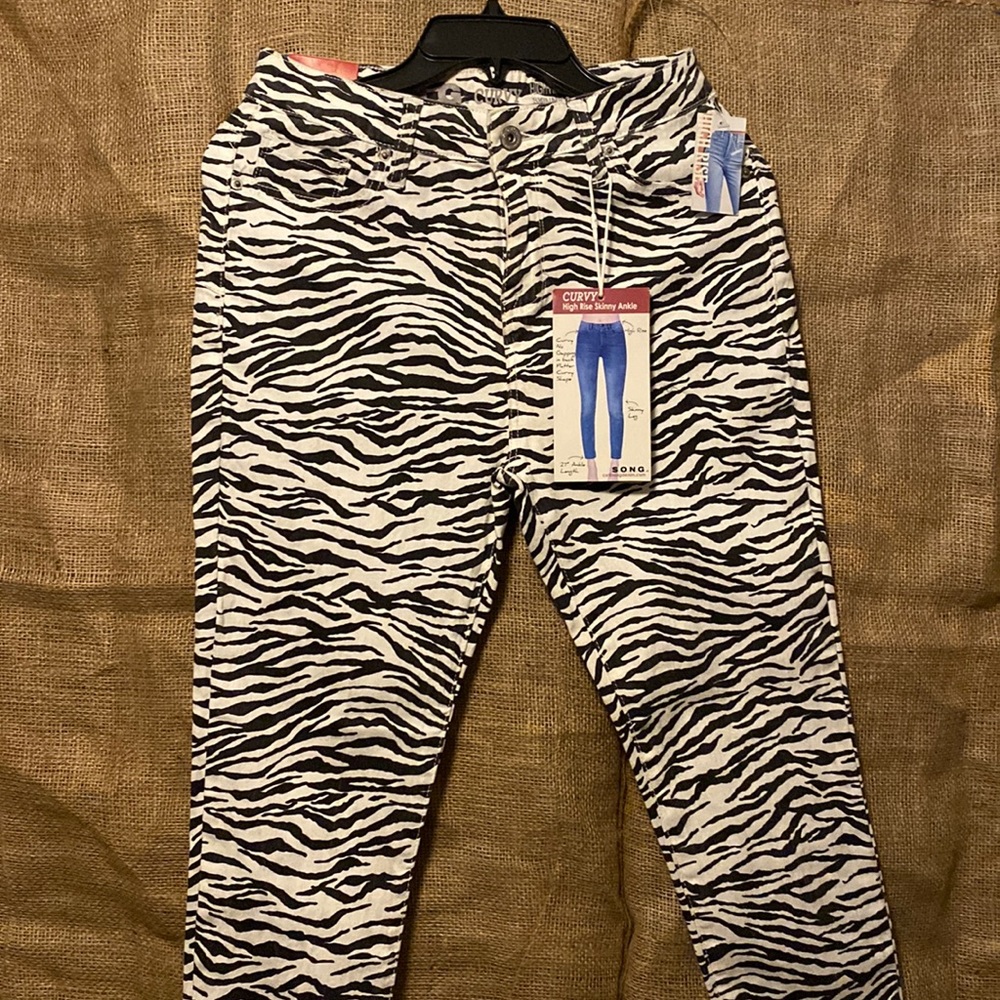 S.O.N.G. Zebra Striped Denim High Rise Skinny Jeans NWT